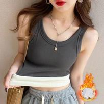 WTEMPO Winter Women Thermal Vest with Chest Pads Slim Fit Elastic Sleeveless Bottoming Tank Top M