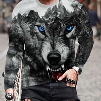 Men's T Shirt  3D Printed Wolf Pattern Tops Casual Comfortable Long Sleeve T Shirt Men's and Women's Fashion Summer T Shirt S gray