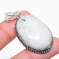 Vaivorykštės Mėnulio Akmens Rankų Darbo 925 Sterlingo Sidabro Papuošalo Pakabukas 1.97  A7p54 white