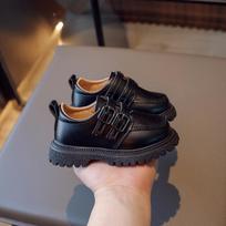 Boys Loafers Britain Style 2024 Children Brown Double Buckle Round-toe Kids Fashion Leather Shoes for Girls Uniform School Shoes 21 juoda