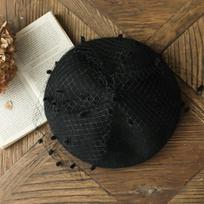 Mesh Beret Women's Autumn and Winter Woolen Bud Hat British Retro Painter Hat Fashion Women's Pumpkin Hat (54-58cm) elastic
