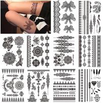 Juodų nėrinių tatuiruotės lipdukų rinkinys, lankas, Brahma, Mandala, Hannah, modeliavimo tatuiruotė, dažyta tatuiruotė 14.8*21*0.2CM black