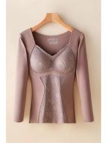Women's V-Neck Velvet Thermal Top with Chest Pad – Long Sleeve, Slim Fit, Thickened for Autumn/Winter L (80-105 catties) ruda