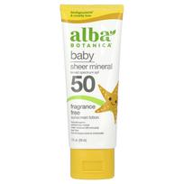 Alba Botanica, Kūdikių, Taukmedžių mineralinis apsauginis kremas nuo saulės, SPF 50, Bekvapis, 3 fl oz (89 ml)