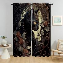 Blackout Curtain for Room 2 Panel Magic Cat Curtains for Bedroom Home Interior Curtains Partition Halloween Decoration Living W50xH70cmx2pcs-CL