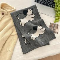 Paprastas animacinių filmų šuniukų megztas šalikas moterims su žiemos atmosfera Mielas ir šiltas megztas šalikas studentams 180 * 27cm gray