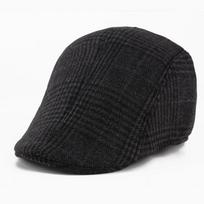 Ji Plaid Cap Brushed Padded Winter Warm Beret Director Hat Cotton Hat Old Man Hat M（56-58cm）
