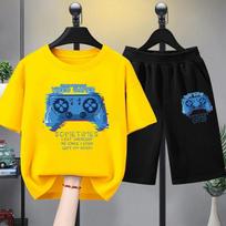 Summer Baby Girls Clothes Set Children Boy Game Handle T-shirts and Shorts 2 Pieces Suit Kid Casual Top Bottom Outfit Tracksuits 100 yellow