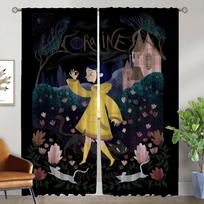 Coralines Modern Living Room Curtains 2 Pieces Blackout Curtains for Camera Partition Halloween Decoration Window Curtain Child W50xH70cmx2pcs-CL