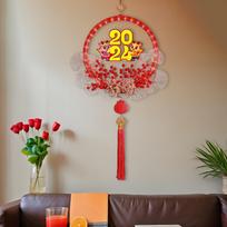 Chinese Year Hanging Ornament with Lamp 100x40cm Traditional Red Tassel Decorative Wreath red
