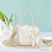 Gėlių mergaitės krepšelis Baltas satino juostelės Bowknot Elegantiškas krepšeliai Žiedlapis skirtas white