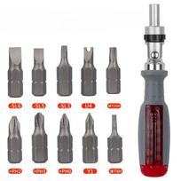 10 in 1 multi-angle ratchet screwdriver set, including cross, flat head and other head types - durable, easy to use, for home and industrial use 10 in 1 gray