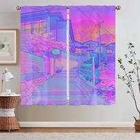 02City Pop Window Blinds Bedroom Blackout Curtains for Window Partition Curls Ready Curtains Cheap Blind Shade Curtain Tiebacks W50xH70cmx2pcs-CL