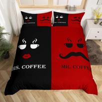 Mr & Mrs Valentine'S Day King Queen Duvet Cover Red Black Couples Bedding Set Red Lips Quilt Cover Microfiber Comforter Cover 70x133cm 2pcs