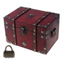Kids Toys Pirate Treasure Chest Assorted Plain Wood Wooden Box With Lock Children Birthday Party Favors Props Decoration L