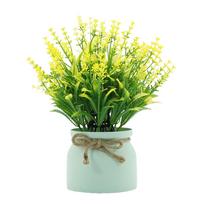 Potted Plants Desktop Faux Flowers Plastic Flowerpot Bonsai Figurine for Home Kitchen Office Wedding Decor