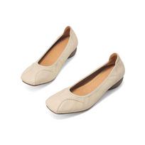 Krazing Pot Sheep Skin Summer Spring Autumn Low Heels Slip on Women Square Toe Mary Janes Shallow Solid Color Pumps 35 smėlis