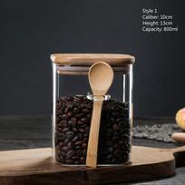 800-1200 ml Kvadratinis Stiklinis Kavos Sandėliavimo Indas su Mediniu Šaukšteliu Pagardų Dėžutė Kavos Pupelių Skardinės Buitinė Pieno Miltelių Arbatos Skardinė black