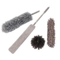 6Pcs 1 Set Microfiber Duster Telescopic Pole Washable Cobweb Duster Dusting Set for Ceiling Corner gray