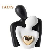 Ceramic Couple Hug Love Statue Mini Hugging Couple Sculpture Romantic Lover Figurine Home TV Stand Shelf Decor for Wedding Anniversary Valentine Gift S juoda balta spalva