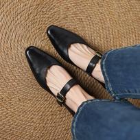 Krazing Pot Cow Skin Fashion Spring Autumn Low Heels Buckle Straps Women Round Toe Fairy Shoes Mary Janes Pumps 35 juoda