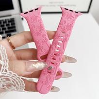 Flamingo flower carving silicone suitable for Apple watch Apple watch Apple strap iWatch sports embossed strap 42/44/45/49mm rožinė