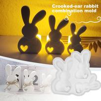 2pcs Crooked Ear Rabbits Combination Ornaments Decorative Cement Plaster Mold DIY Silicone Mold One Size black