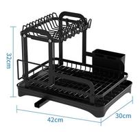 360° rotating storage rack double-layer kitchen tableware drying rack with drain tableware storage rack for tableware 2-tier black