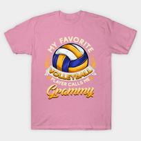 T Shirt Women My Favorite Volleyball Player Calls Me Grammy Gift Harajuku Print Kawaii Tshirt Summer Short Sleeve Female T-Shirt Top Tee S rožinė