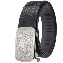 Business Toothless Alligator Pattern First Layer Cowhide Belt, Men'S Titanium Buckle Toothless Belt Buckle Head Ly39-25746-8 110-130CM gray