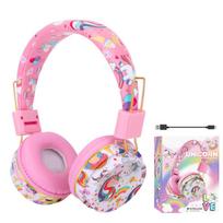 Wireless Headphones with Mic, Rainbow Unicorn Kids Girls Stereo Music Helmet Headset Gamer TF Card for Phone Children 15.2*10.2*6cm rožinė