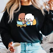 Cute Bubu and Dudu Sweatshirt Cartoon Panda Bear Bubu and Dudu Graphic Hoodies Women Men Tops Kawaii Printed Harajuku Sweatshirts S juoda