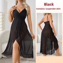 Sexy Lingerie Nightclub Sexy V-neck Backless Sleeveless Suspender Dress S juoda