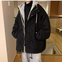 Men's Trendy Hong Kong Style Hooded Wool Coat - Mid-Length, Thickened, Faux Two-Piece Design Large