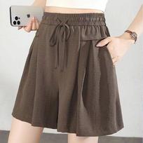 Ice Silk Crepe Shorts Female A-line Sports Five Quarter Pants Pleated Loose Wide Leg Casual Culottes Female M kava