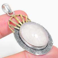 Rose Quartz Two Tone 925 Sterling Silver Jewelry Pendant 2.32  s7H10 white