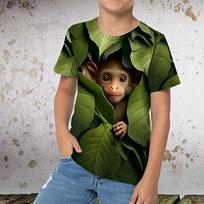 Summer Round Neck Cartoon Monkey Pattern 3D Printed Top Fashionable Casual Short Sleeved Boy's T-shirts 110