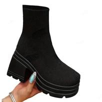Madingi megzti ankle boots moterims Laisvalaikio Super Aukštakulniai Storu Padu Batai Moteriški Rudens Aukštakulniai Elastingi Kojinės tipo Batai 36 black