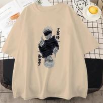 Japanese Hot Jujutsu Kaisen Satoru Gojo Anime Print T Shirt Mens Casual Streetwear Short Sleeve O-Neck Cotton T Shirt for Women XXXXXL geltona