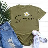 Summer Round Neck Daisy Pattern Printed Top Fashionable Casual Short Sleeved Women's Pure Cotton T-shirts S