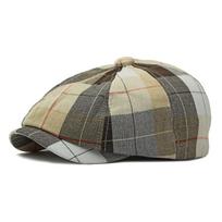 Rudens/Žiemos Unisex Languota Kepurė-beretė - Britiško Retro Stiliaus Vilnonė Skrybėlė One Size 56-58cm