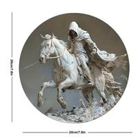 Wooden Sign with Assassin Character on Horseback, Artistic Wall Decoration, Home Art, for Door, Wall, Home, Room, Farmhouse, Street, Shop, Garage, Bar Wood gray