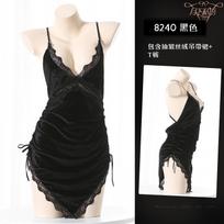 Sexy Velvet Lingerie Deep V Showing Breasts Passion Seduction Pajamas Cross-strap Backless Pajamas One Size juoda