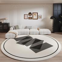 Cream Velvet Loop Living Room and Bedroom Non-Slip Carpet 160cm Diameter - Water-Resistant Cotton Bottom