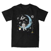 Astronaut Fishing Bitcoin T Shirt Funny Crypto Moon Hip Hop T Shirts Short Sleeve Y2K Casual Tops S gray