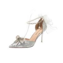 Summer Women's Sandals Luxurious Pointed Toe Rhinestone Bow Flower Stiletto Heels Banquet Wedding Shoes High Heels 35 white