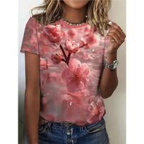 Summer Round Neck 3D Flower Butterfly Print Top Fashionable Casual Short Sleeved Women's T-shirts XS