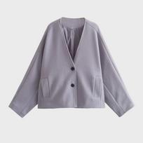 2023 Winter Women's V-neck Long Sleeve Woolen Fashion Coat S violetinė