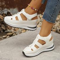 Women's Breathable Open-Toe Wedge Sandals with Velcro Strap, Hollow Design, Thick Platform, Large Size 44 balta