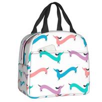 Sausage Dog Lovers Insulated Lunch Bag for Camping Travel Dachshund Waterproof Cooler Thermal Bento Box Women Children 22x20x13CM smėlis